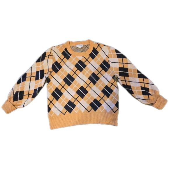 Free Assembly Golden Yellow Navy Argyle Unisex Sweater Size M Preppy Academia - Picture 1 of 9